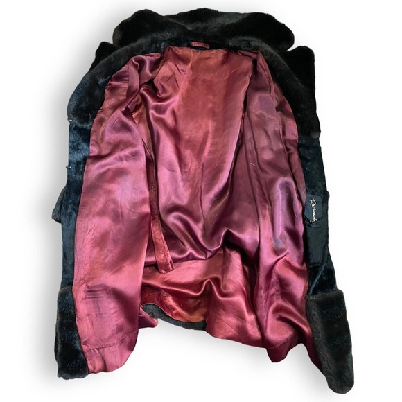 Vintage 60s Rosewin Black Penny Lane Brown Faux Fur Coat Mid Length Jacket - Picture 8 of 10